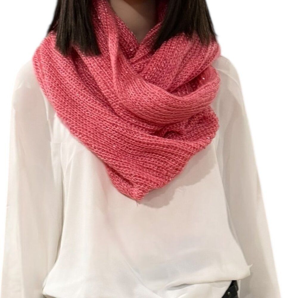 Pink Infinity Sequins Wide Knitted Scarf - NEW